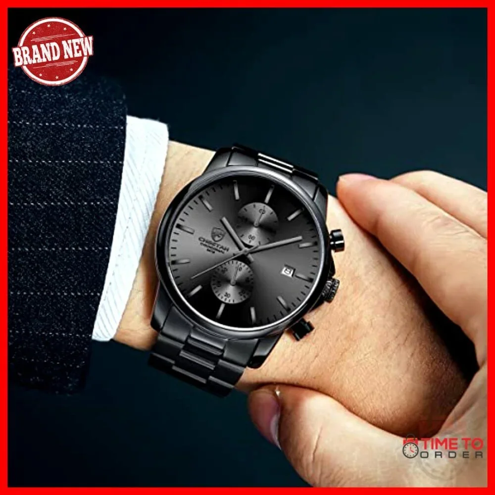 Stainless Steel Chronograph Quartz Watch Waterproof 30M Business Fashion